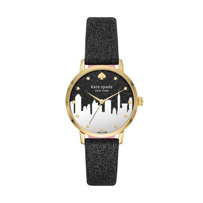 Kate Spade New York Metro Three Hand Black Leather City Watch KSW1718 Watch Station