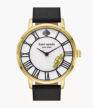 Kate Spade New York Metro Three-Hand Black Leather Taxi Watch