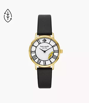 Kate Spade New York Metro Three-Hand Black Leather Taxi Watch