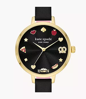 Kate Spade New York Metro Three-Hand Black Leather NYC Watch