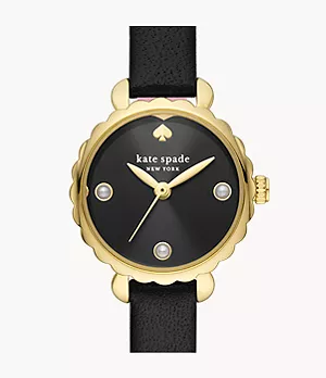 Kate Spade New York Morningside Three-Hand Black Leather Watch and Earring Set