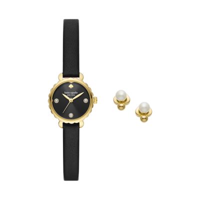 Kate Spade New York Morningside Three-Hand Black Leather Watch and Earring  Set - KSW1730SET - Watch Station