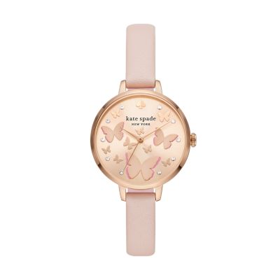 kate spade new york metro three hand pink leather watch KSW1733