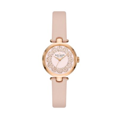 kate spade new york holland three-hand pink leather watch