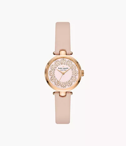 kate spade new york holland three-hand pink leather watch
