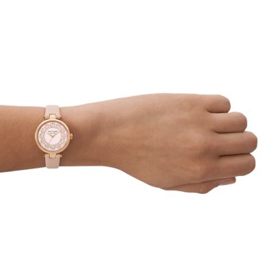 kate spade new york holland three-hand pink leather watch