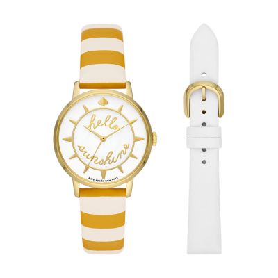 kate spade new york metro solar-powered two-tone leather watch and 