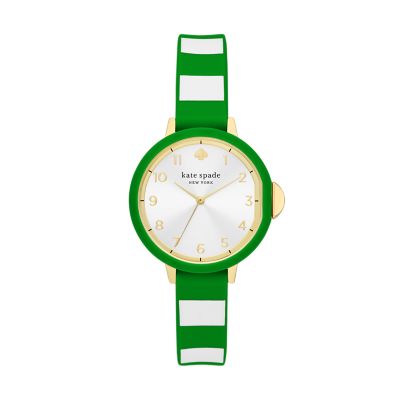 kate spade new york park row three-hand green stripe silicone watch -  KSW1754 - Watch Station
