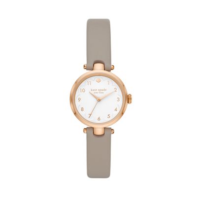 kate spade new york holland three-hand gray leather watch