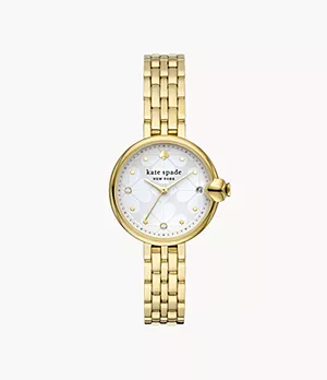 kate spade new york chelsea park three-hand date gold-tone stainless steel watch