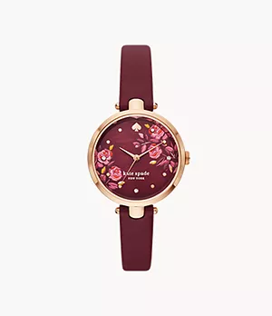 kate spade new york holland three-hand burgundy leather watch