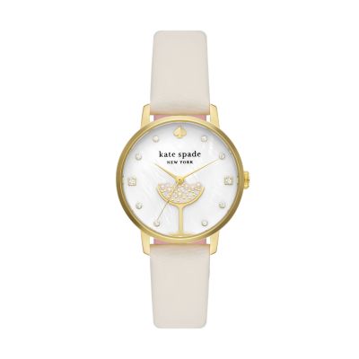 kate spade new york metro three hand grey leather elephant watch