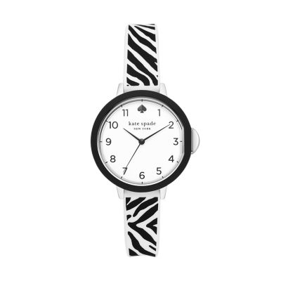 kate spade new york park row three-hand zebra print silicone watch