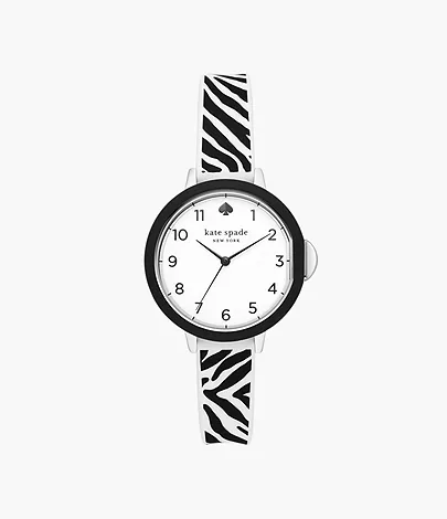 kate spade new york park row three-hand zebra print silicone watch