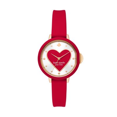 kate spade new york park row three-hand red silicone watch