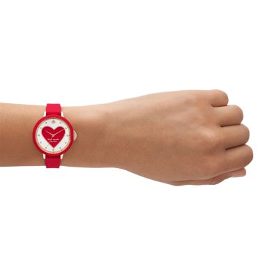 kate spade new york park row three-hand red silicone watch