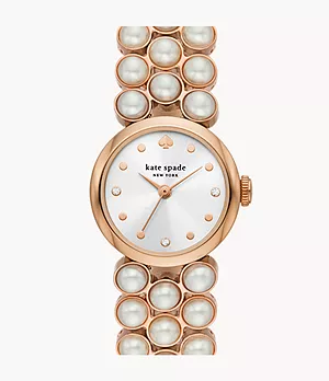 kate spade new york monroe pearl three-hand rose gold-tone stainless steel watch
