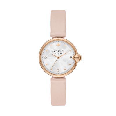 kate spade new york chelsea park three-hand date pink leather watch