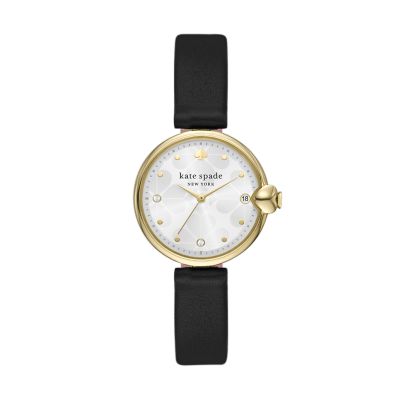 kate spade new york chelsea park three-hand date black leather watch