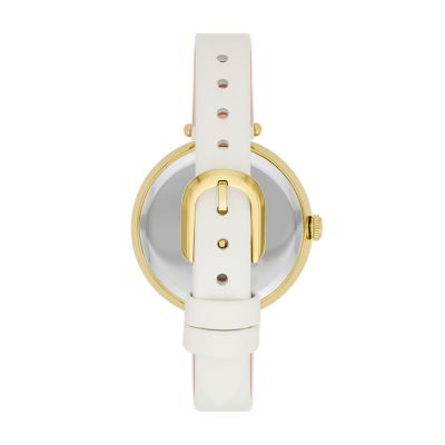 kate spade new york holland three-hand white leather watch