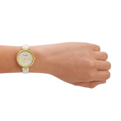 kate spade new york holland three-hand white leather watch