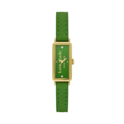 kate spade new york rosedale three-hand green leather watch