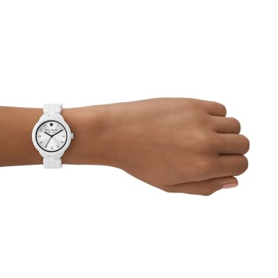 kate spade new york morningside three hand white silicone watch