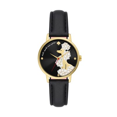 Kate Spade New York Women's Metro Three-Hand Black Leather Watch - Black