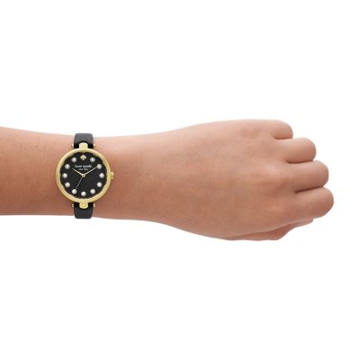 kate spade new york holland three-hand black leather watch