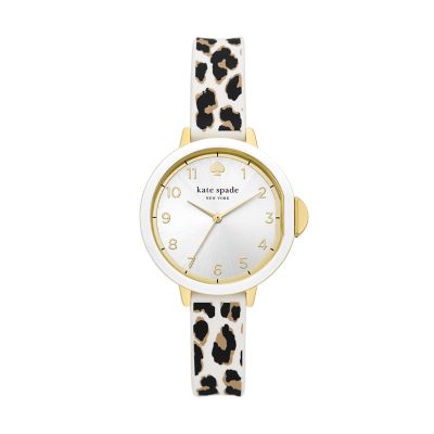 kate spade new york park row three hand leopard silicone watch