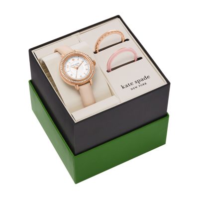 kate spade new york morningside pink leather watch & case set 
