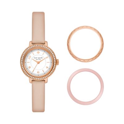 kate spade new york morningside pink leather watch & case set