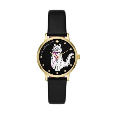 kate spade new york metro black leather watch