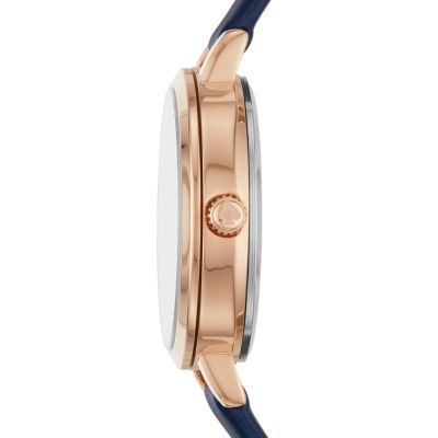 kate spade new york metro three-hand navy leather watch - KSW9004