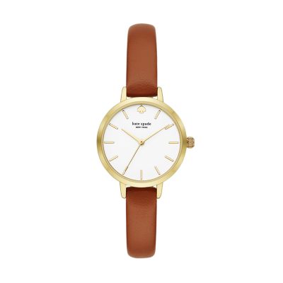 kate spade new york metro three-hand grey leather watch - KSW9007