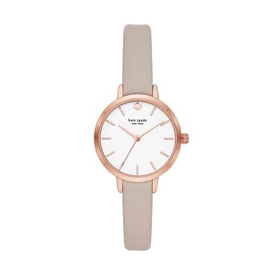 kate spade new york metro three-hand grey leather watch - KSW9007