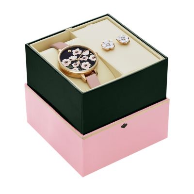 kate spade new york metro three-hand flower watch and earring set 