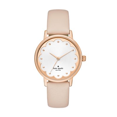 kate spade new york metro three-hand grey leather elephant watch