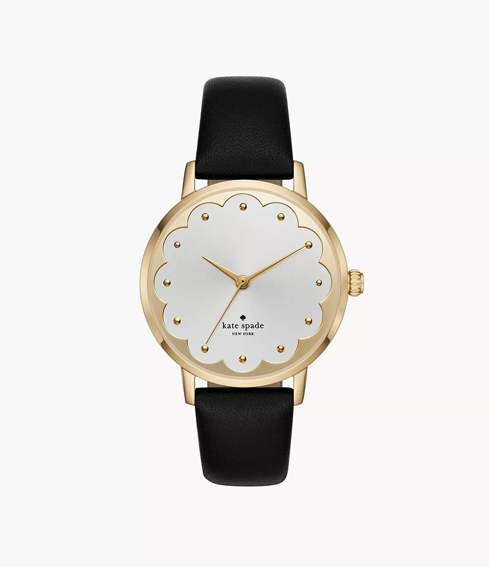 kate spade new york metro three-hand navy leather cocktail watch 