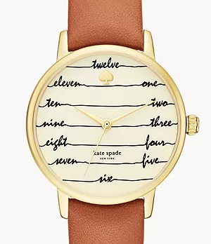 kate spade new york metro three-hand brown leather watch