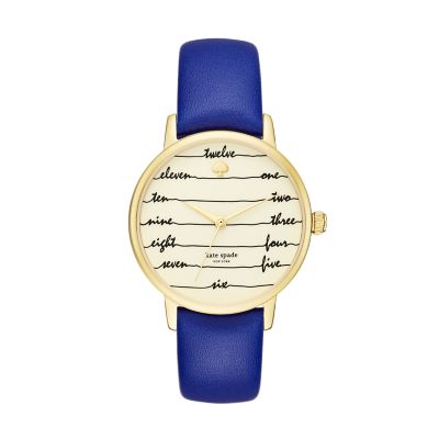 kate spade new york metro three-hand champagne white leather watch