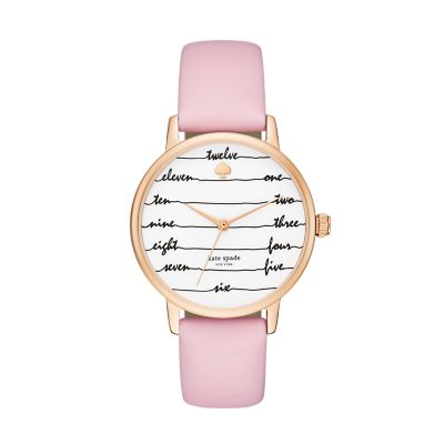 kate spade new york metro three-hand navy leather cocktail watch