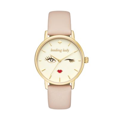 kate spade new york metro three hand vachetta leather winking eye watch