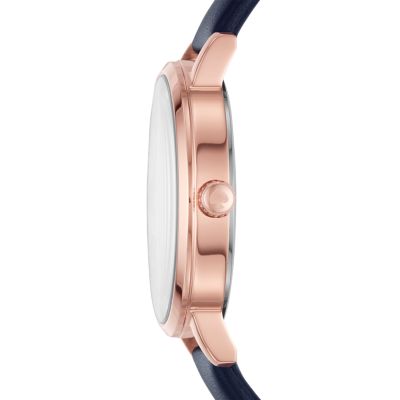 kate spade new york metro three-hand navy leather cocktail watch