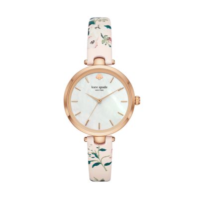 kate spade new york holland three-hand white leather watch