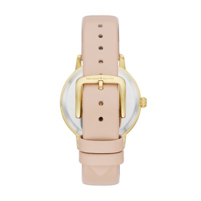 kate spade new york metro map three-hand vachetta leather watch