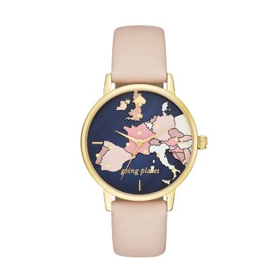 kate spade new york metro map three-hand vachetta leather watch