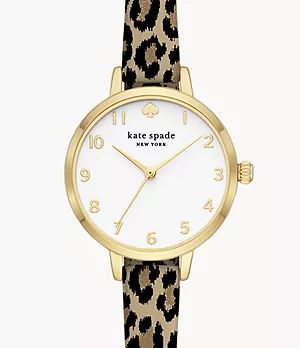 kate spade new york metro three-hand leopard-print silicone watch
