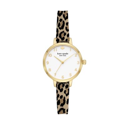 kate spade new york metro three-hand leopard-print silicone watch