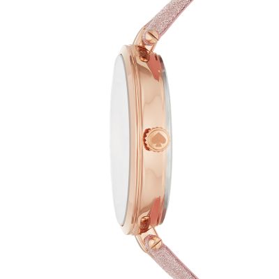 kate spade new york holland three-hand rose gold-tone glitter leather watch  - KSW9042 - Watch Station